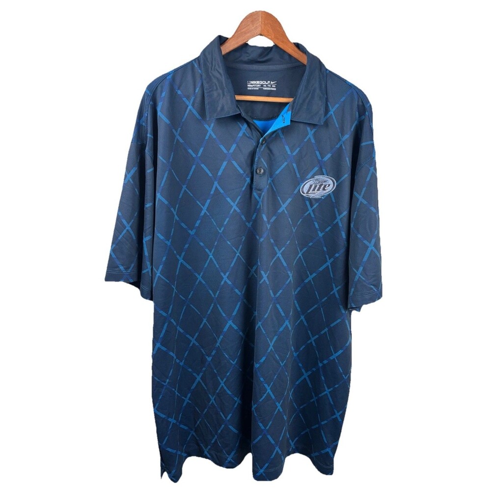 Nike Golf FitDry Polo Shirt Mens 2XL Blue Miller Lite Logo Short Sleeve